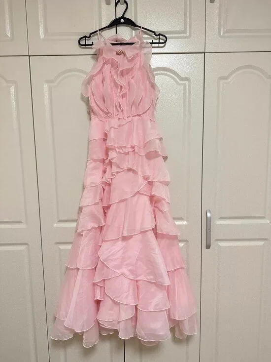 Soft Pink Tiered Ruffle Halter Maxi Gown-aje-size(AU6/US4/M) - Picture 5 of 11
